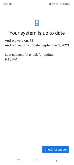 If your phone is up to date, you will see the following screen