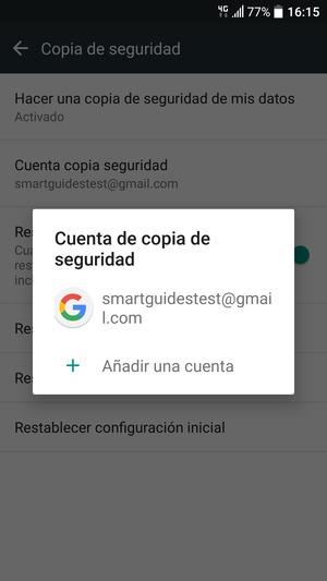 Seleccione su cuenta de copia de seguridad