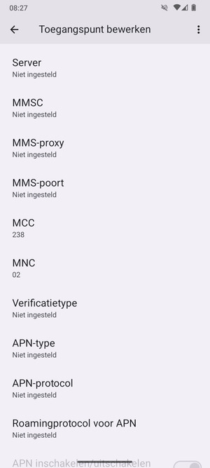 Scroll naar beneden en voer mms-gegevens in
