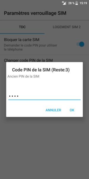 Saisissez votre Ancien PIn de la SIM et sélectionnez OK