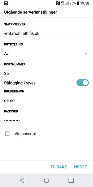 Skriv inn utgående serveradresse