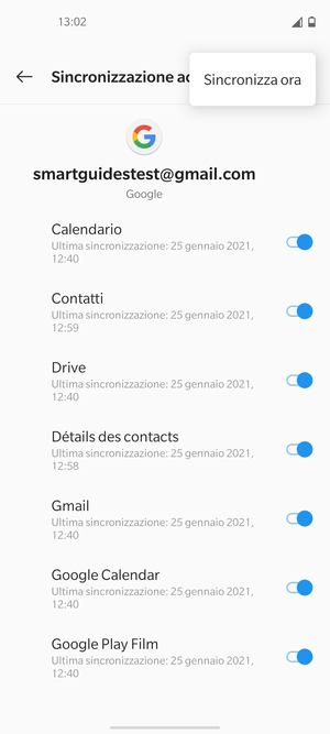 Seleziona Sincronizza ora