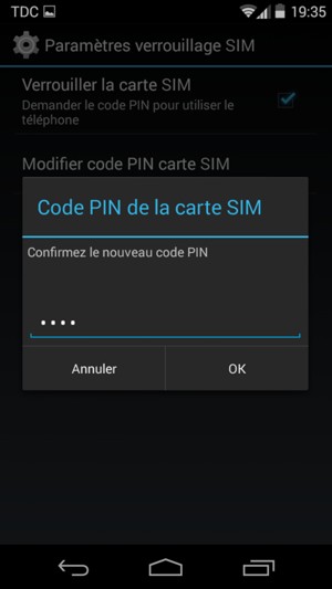 Veuillez confirmer votre nouveau code PIN et sélectionner OK