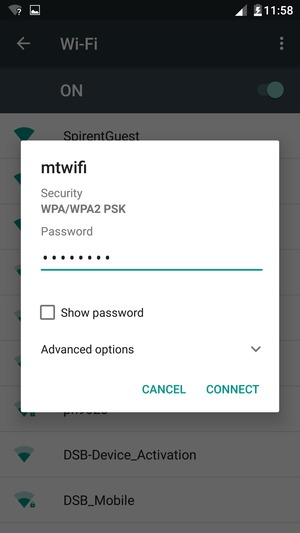 Enter the Wi-Fi password and select CONNECT