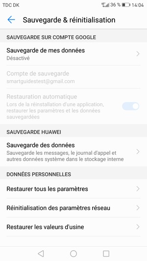 Sélectionnez Sauvegarde de mes données