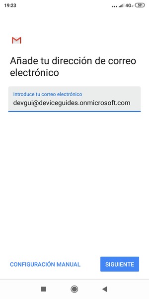 Introduzca su Dirección de correo electrónico y seleccione CONFIGURACIÓN MANUAL