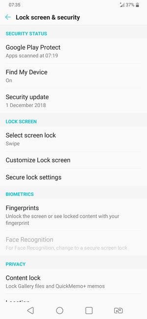 Select Select screen lock