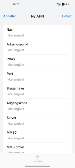 Indtast internet-oplysninger