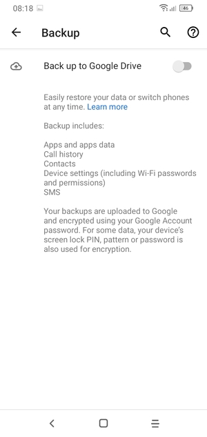 Turn on Back up to Google Drive