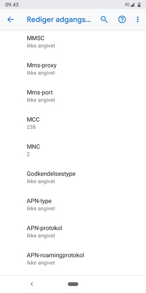 Scroll ned og indtast MMS-oplysninger