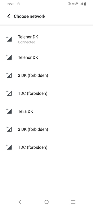 Select a network operator from the list
