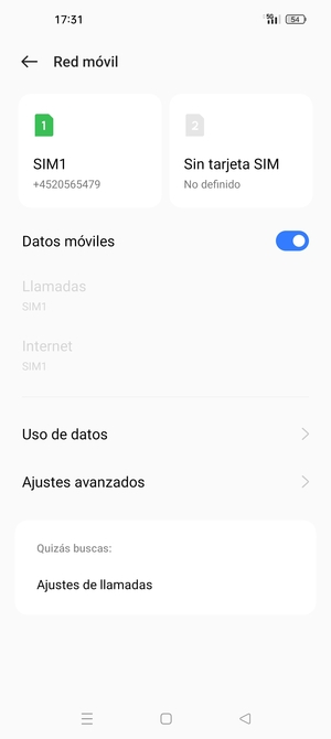 Seleccione SIM1 o SIM2