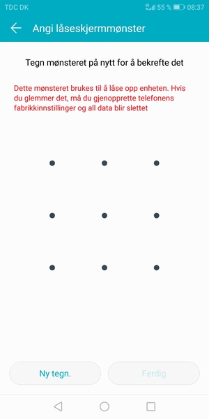 Tegn opplåsingsmønsteret igjen