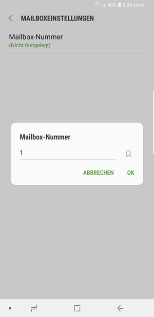 Geben Sie die Mailbox-Nummer ein und wählen Sie OK