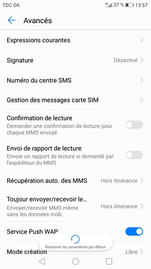 Sélectionnez Numéro du centre SMS