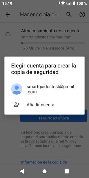 Seleccione su cuenta de copia de seguridad