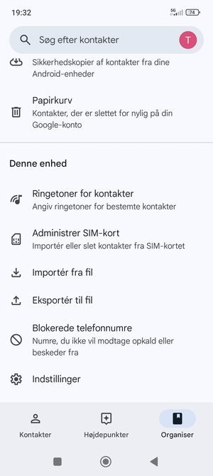 Scroll til og vælg Administrer SIM-kort