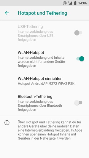 Ihr Handy ist jetzt für die Verwendung als Modem eingerichtet