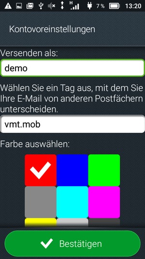 Geben Sie Ihrem Konto einen Namen und geben Sie Ihren Namen ein. Wählen Sie Bestätigen