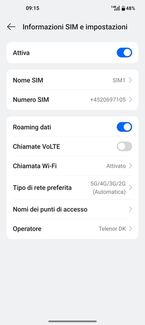 Attiva o disattiva Roaming dati