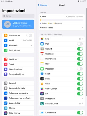 Seleziona i servizi per i quali desideri eseguire il backup e poi seleziona Backup iCloud