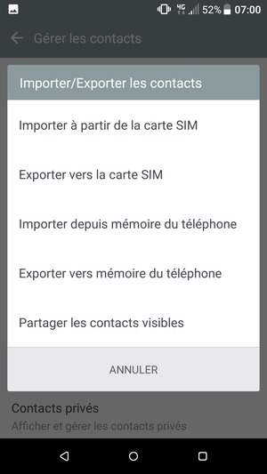 Sélectionnez Importer à partir de la carte SIM