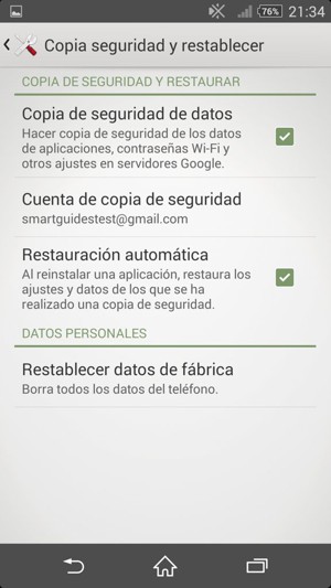 Seleccione Cuenta de copia de seguridad