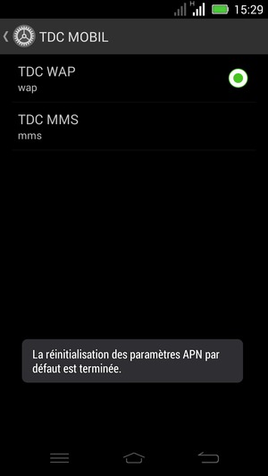 Votre téléphone va être réinitialisé avec les paramètres Internet et MMS par défaut