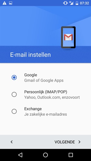 Selecteer Google en selecteer vervolgens VOLGENDE