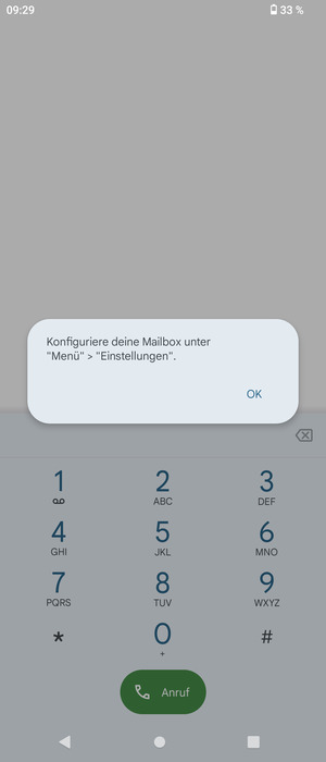 Falls Ihre Voicemail nicht eingerichtet ist, wählen Sie Ok
