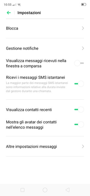 Seleziona Altre impostazioni messaggi