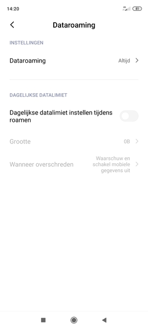 Selecteer Dataroaming