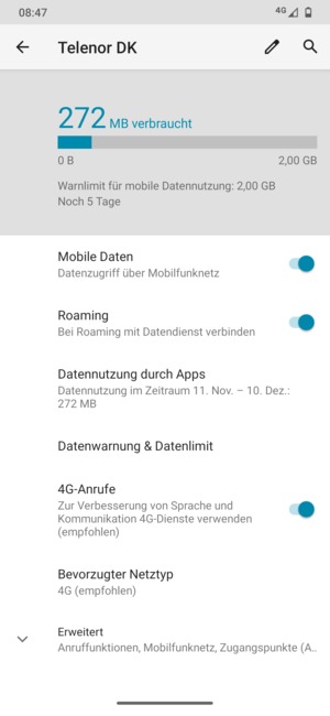 Schalten Sie Roaming an oder aus