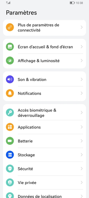 Pour activer votre écran de verrouillage, allez dans le menu Paramètres et sélectionnez Accès biométrique & déverrouillage
