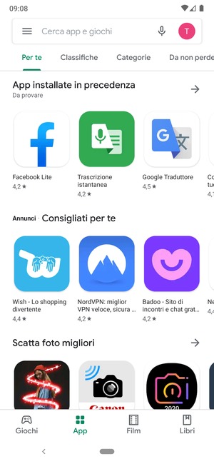 Seleziona la barra di ricerca