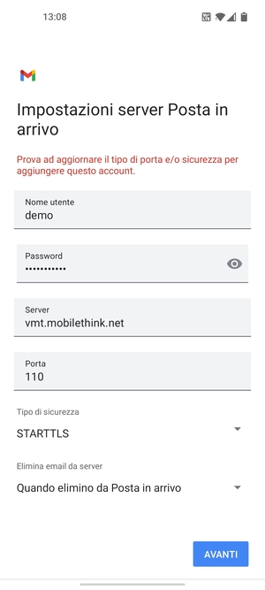 Seleziona Tipo di sicurezza