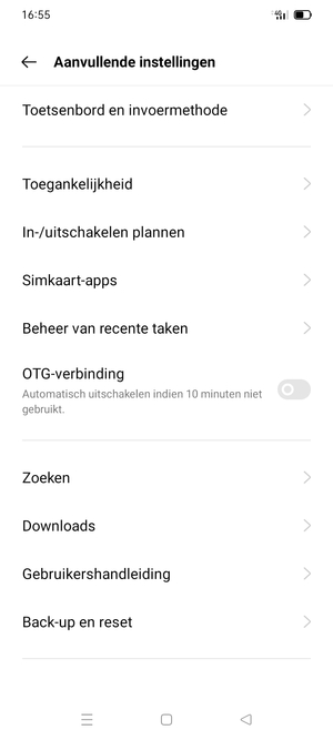 Scroll naar en selecteer Back-up en reset