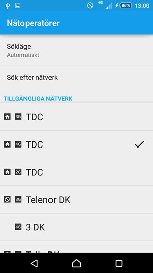 Välj en nätverksoperatör från listan