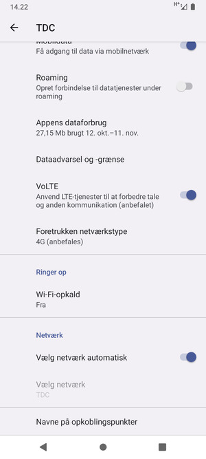 Scroll til og vælg Navne på opkoblingspunkter
