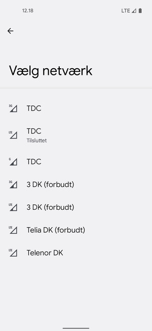 Vælg en netværksudbyder fra listen