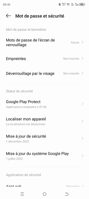 Sélectionnez Mots de passe de l'écran de verrouillage