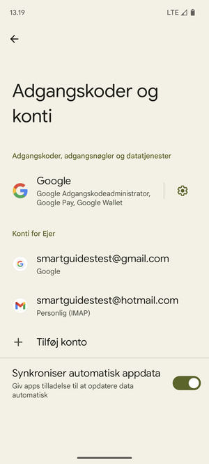 Vælg din Google konto