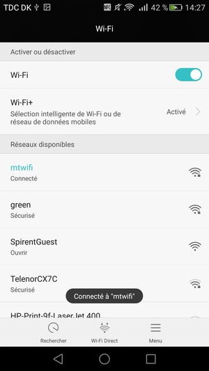 Vous êtes maintenant connecté au réseau Wi-Fi