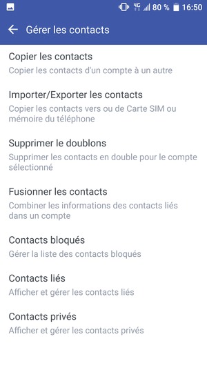 Sélectionnez Importer/Exporter les contacts