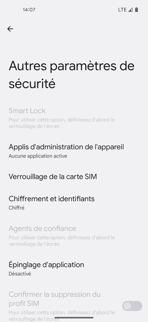 Sélectionnez Verrouillage de la carte SIM