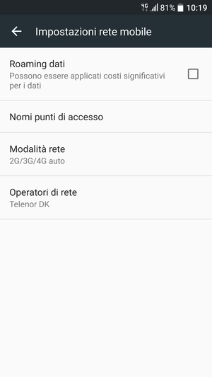 Per modificare la rete, in presenza di problemi, seleziona Operatori di rete