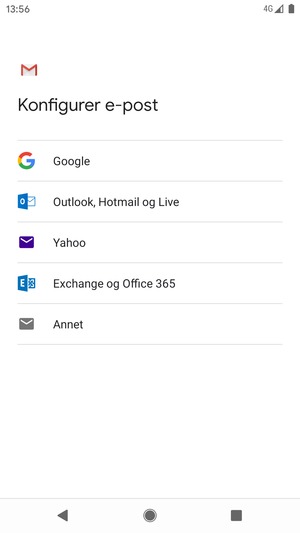 Velg Exchange og Office 365