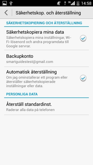 Välj Backupkonto