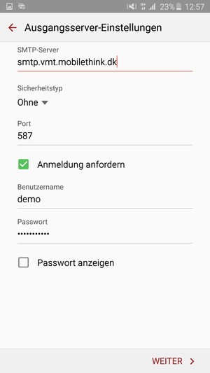 Geben Sie die Server-Adresse für ausgehende Post ein