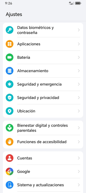 Desplácese y seleccione Seguridad y privacidad